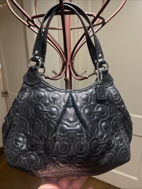 Coach Mini Black Quilted Signature Patten Leather Shoulder Bag with Tag